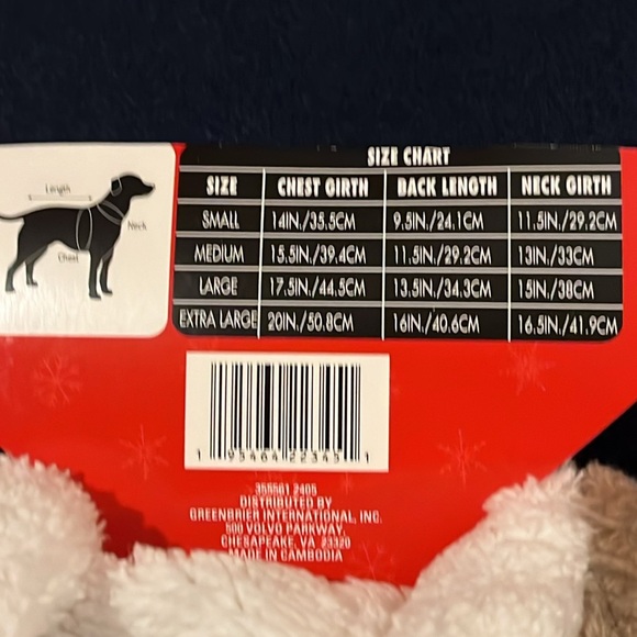 NWT Dog Reindeer costume / coat faux fur brown and white size M - Picture 3 of 8